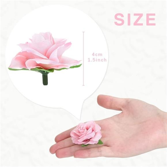 50pcs Pink Roses Artificial Flowers Bulk 1.6" Small Silk Fake Roses Flower Heads - Picture 4 of 7